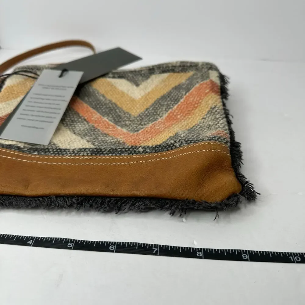 Myra Bag NWT Wool Chevron Crossbody Leather Trim Fringe Boho Upcycled Purse